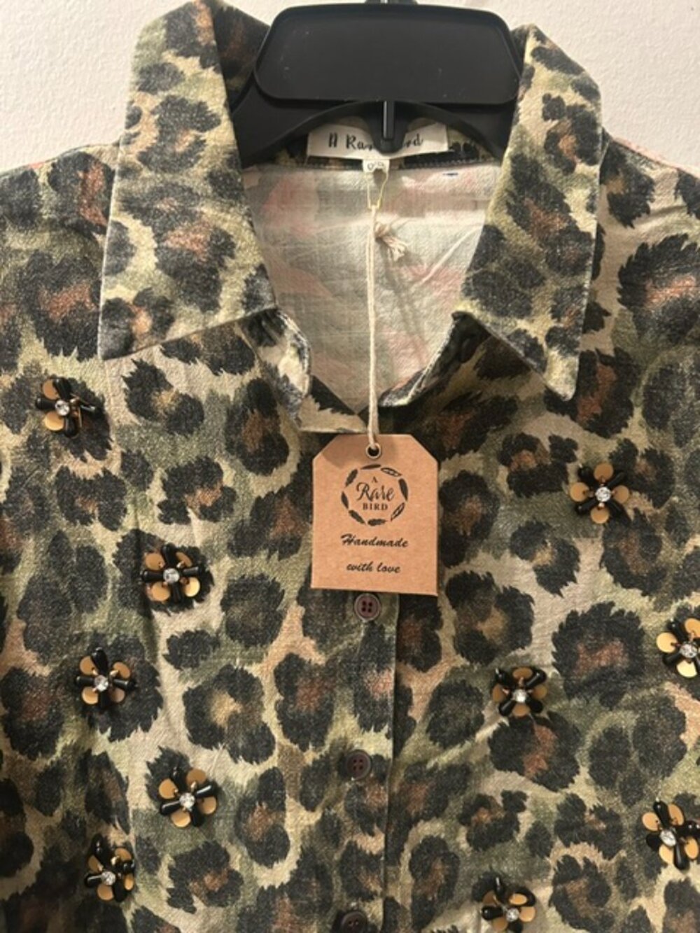 A Rare Bird Leopard Floral Print Crochet Beaded Button Front Garden Jacket NWT - Picture 4 of 16